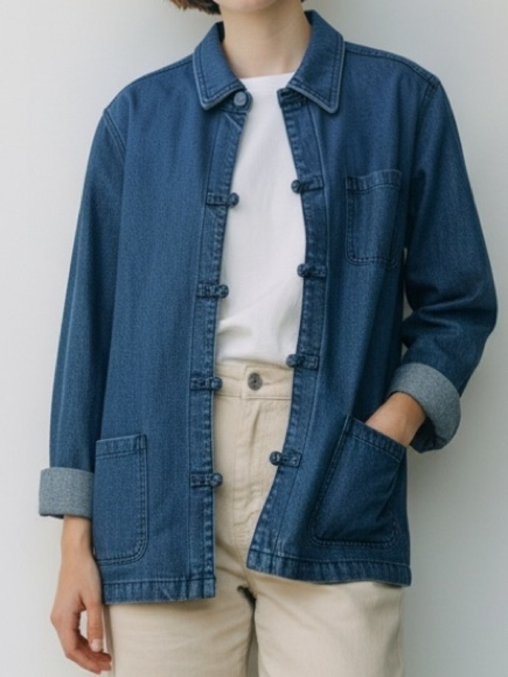 Liz Claiborne Jeans Denim Chore Jacket XL Knot Button Workwear